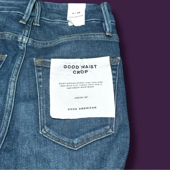 💥HP💥NWT Good American Distressed Knee Good Waist Crop Jeans. 👖 SIZE 0/25 - Picture 14 of 16
